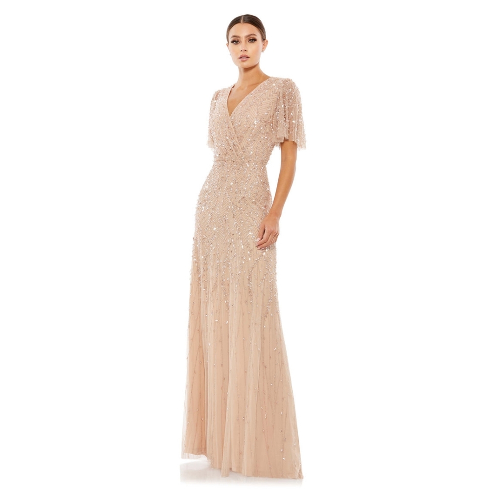 ❤MAC DUGGAL FORMAL DRESS Style No 35109 nude sequins V-neck short sleeve…